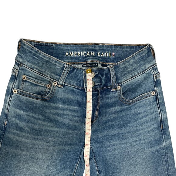 American Eagle Women’s Flare Jeans Blue Denim Stretch Mid Rise Classic Size 00 - Picture 6 of 15